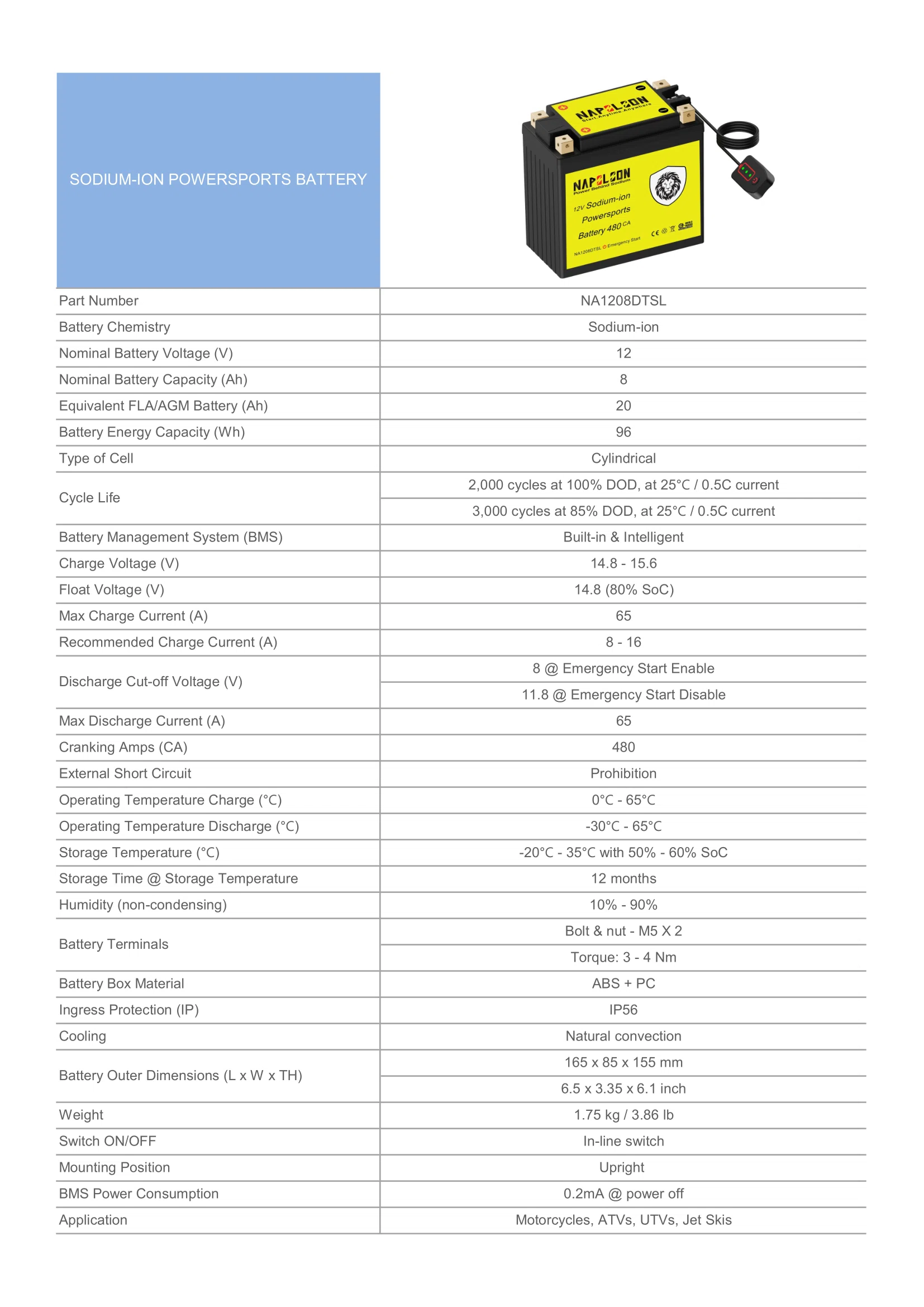 Sodium-ion motorcycle battery 12V 480CA NA1208DTSL.webp
